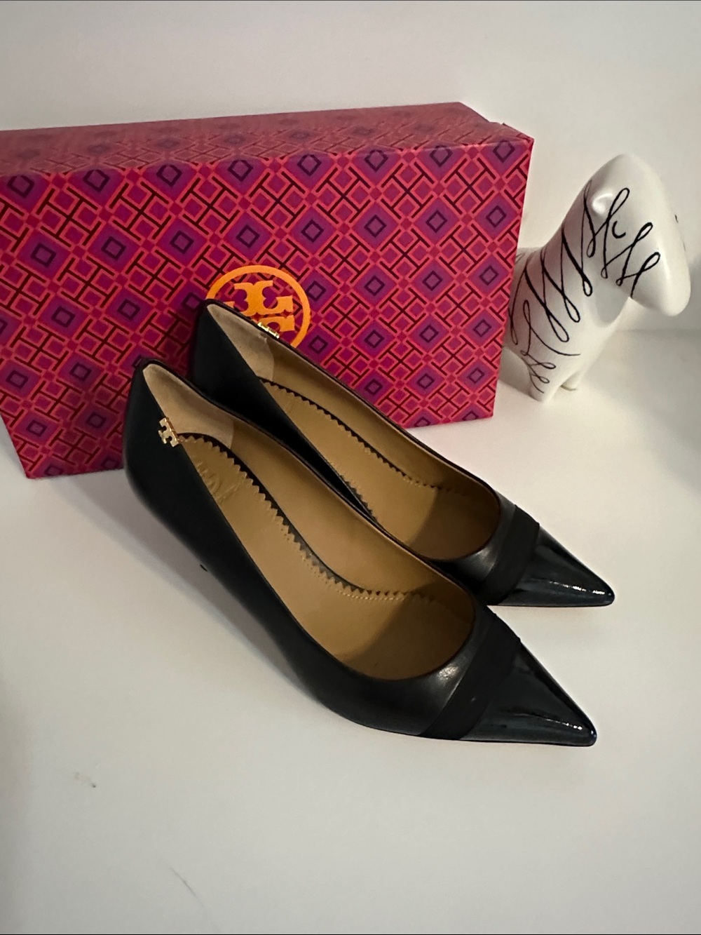 Tory Burch Black Pointed-Toe Leather Pumps